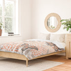 Floral and Butterflies Print, Gray, Coral, Peach Duvet Cover Gallery Image 2