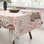 Floral and Butterflies Print, Gray, Coral, Peach Tablecloth Gallery Image 3