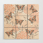 Floral and Butterflies Print, Gray, Coral, Peach Wood Wall Art Gallery Image 1