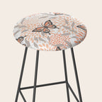 Floral and Butterflies Print, Gray, Coral, Peach Stool Gallery Image 2