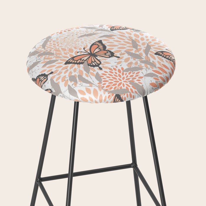 Floral and Butterflies Print, Gray, Coral, Peach Stool Gallery Image 2