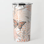 Floral and Butterflies Print, Gray, Coral, Peach Travel Mug Gallery Image 1