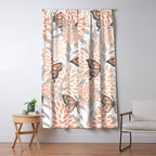 Floral and Butterflies Print, Gray, Coral, Peach Window Curtain Gallery Image 5