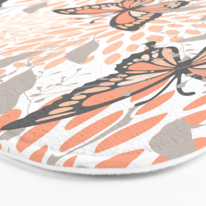 Floral and Butterflies Print, Gray, Coral, Peach Bath Mat Gallery Image 3