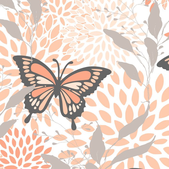 Floral and Butterflies Print, Gray, Coral, Peach Coffee Mug Gallery Image 2