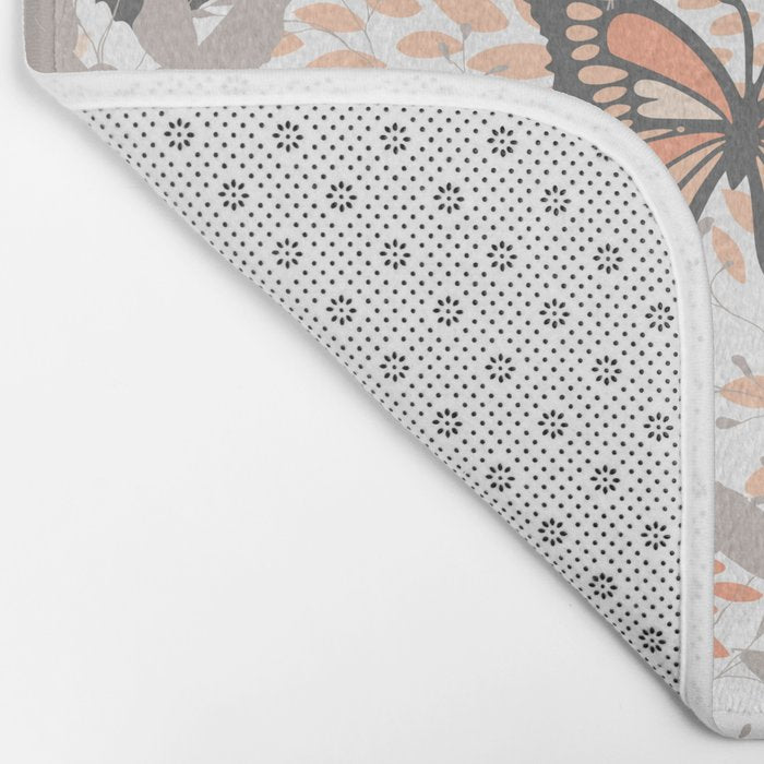 Floral and Butterflies Print, Gray, Coral, Peach Bath Mat Gallery Image 2