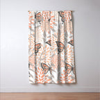 Floral and Butterflies Print, Gray, Coral, Peach Window Curtain Gallery Image 3