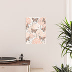 Floral and Butterflies Print, Gray, Coral, Peach Poster Gallery Image 2