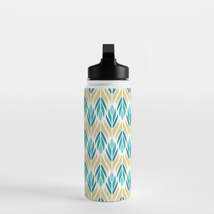 Mid Century Modern Abstract Floral Pattern in Turquoise Teal Aqua and Marigold Water Bottle Gallery Image 3