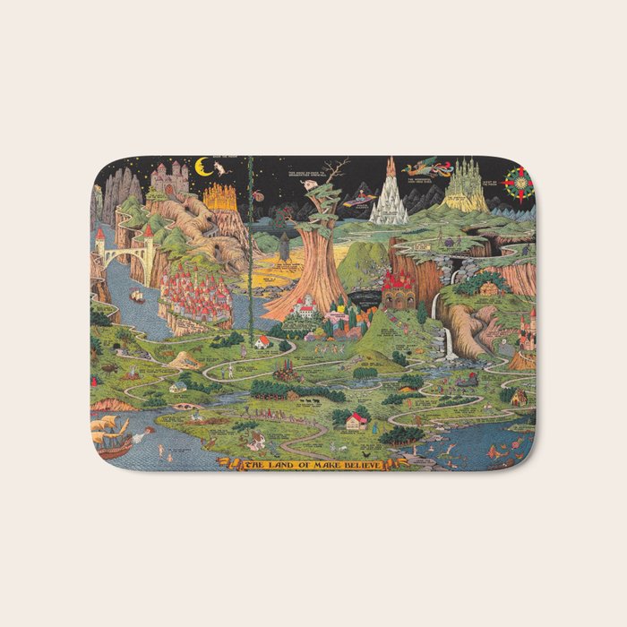 The land of make believe. Published by Jaro Hess 1930 Cornucopia of Fairy Tales Detailed Labeled Map Fun Magical Fantasy Art Bath Mat Gallery Image 1