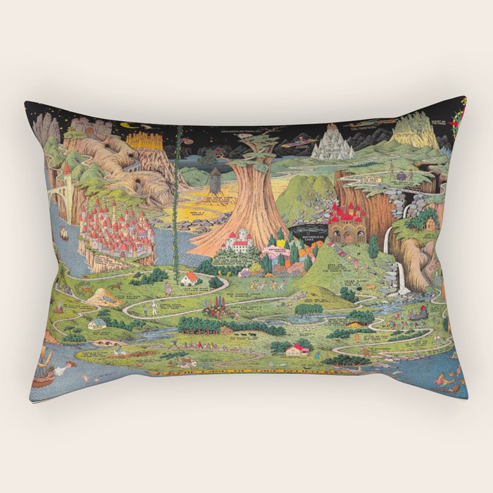 The land of make believe. Published by Jaro Hess 1930 Cornucopia of Fairy Tales Detailed Labeled Map Fun Magical Fantasy Art Rectangular Pillow Gallery Image 1