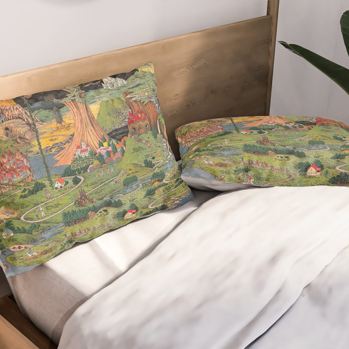 The land of make believe. Published by Jaro Hess 1930 Cornucopia of Fairy Tales Detailed Labeled Map Fun Magical Fantasy Art Pillow Sham Gallery Image 2