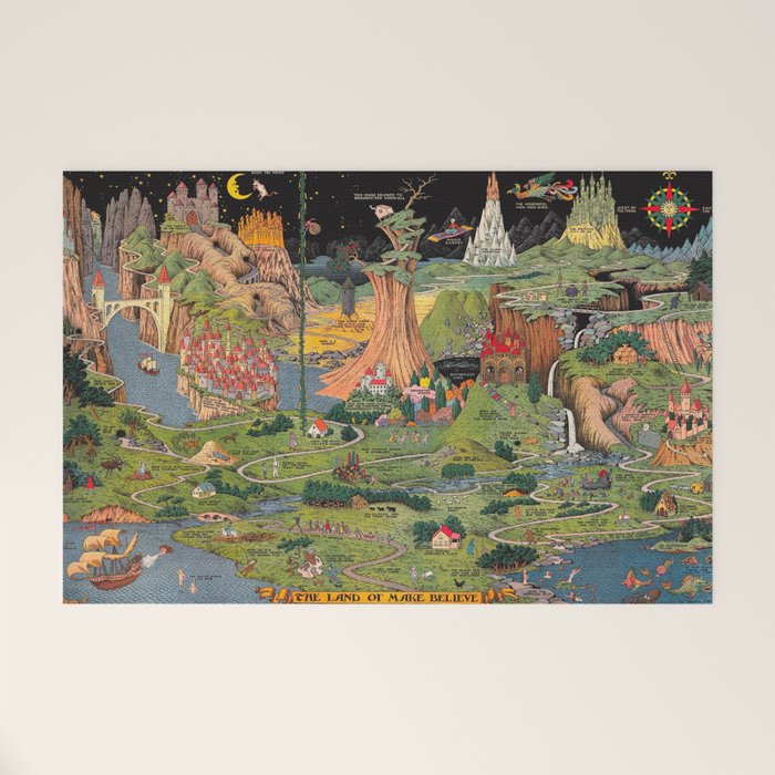 The land of make believe. Published by Jaro Hess 1930 Cornucopia of Fairy Tales Detailed Labeled Map Fun Magical Fantasy Art Welcome Mat Gallery Image 1