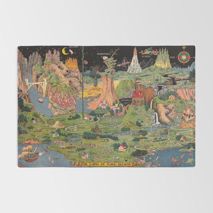 The land of make believe. Published by Jaro Hess 1930 Cornucopia of Fairy Tales Detailed Labeled Map Fun Magical Fantasy Art Rug Gallery Image 2