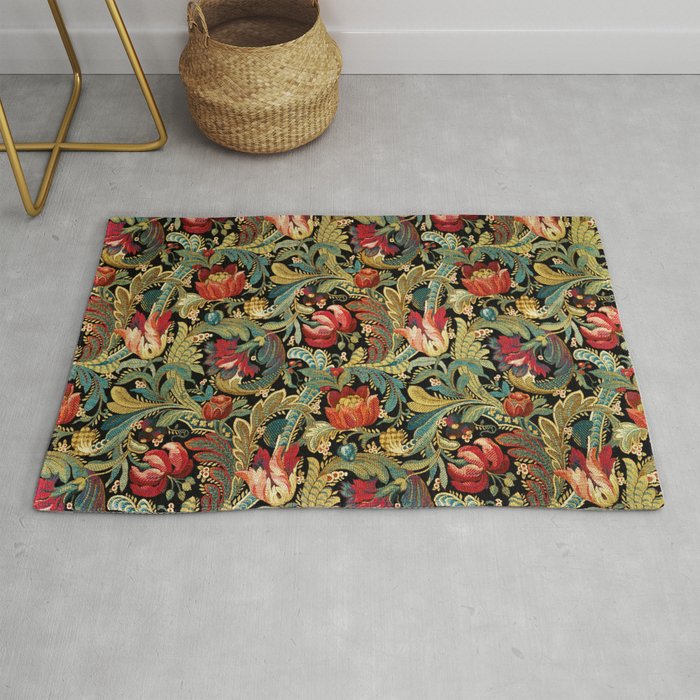 Vintage floral pattern (1918) Red Tulips Green Leaves Rug Gallery Image 1