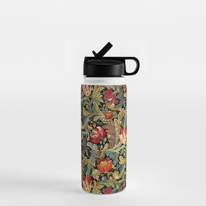 Vintage floral pattern (1918) Red Tulips Green Leaves Water Bottle Gallery Image 1
