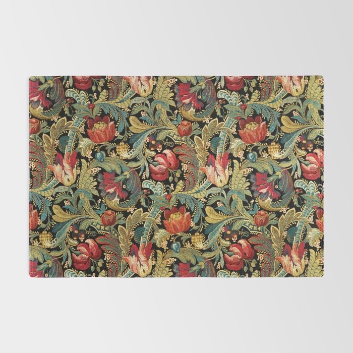 Vintage floral pattern (1918) Red Tulips Green Leaves Rug Gallery Image 2