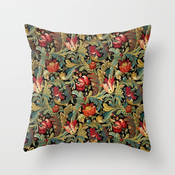 Vintage floral pattern (1918) Red Tulips Green Leaves Throw Pillow Gallery Image 6