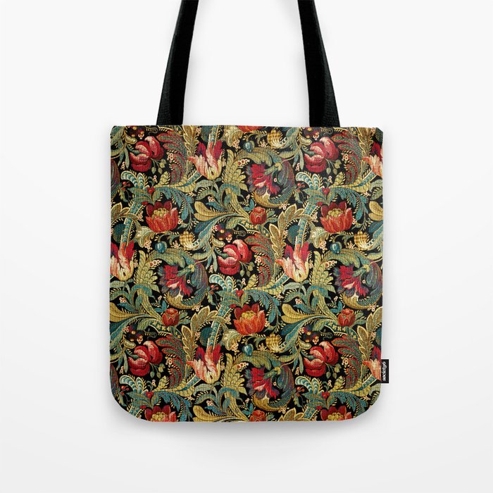 Vintage floral pattern (1918) Red Tulips Green Leaves Tote Bag Gallery Image 1
