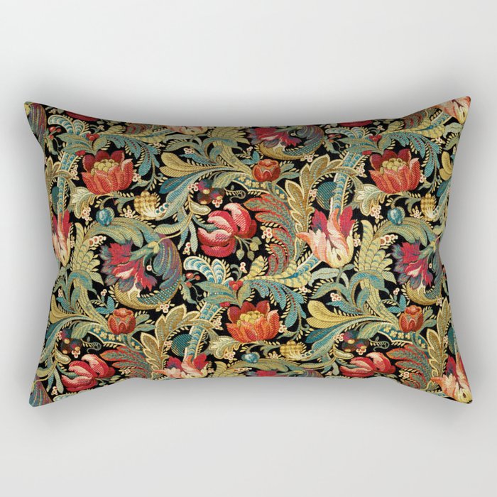 Vintage floral pattern (1918) Red Tulips Green Leaves Rectangular Pillow Gallery Image 2
