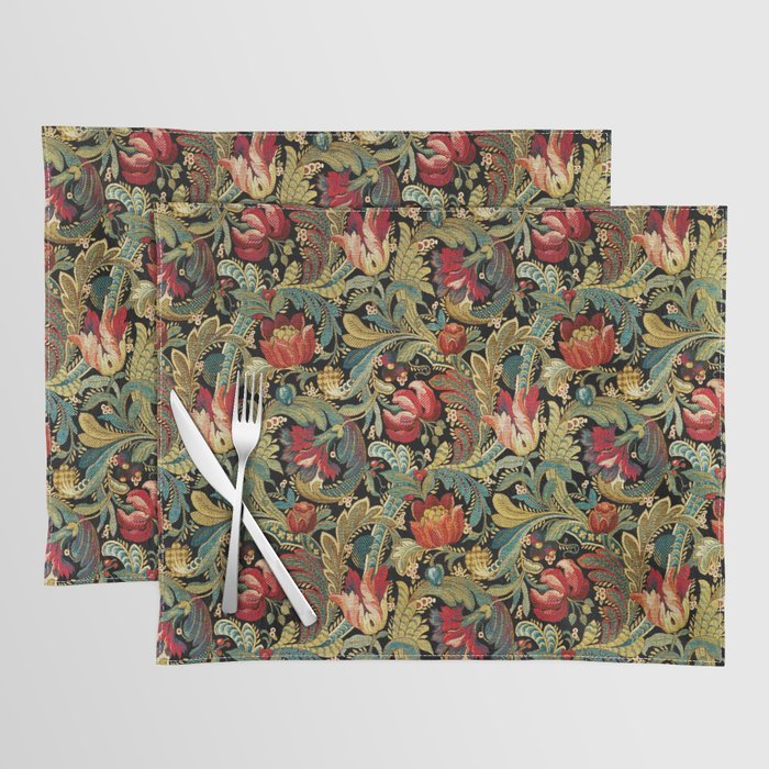 Vintage floral pattern (1918) Red Tulips Green Leaves Placemat Gallery Image 1