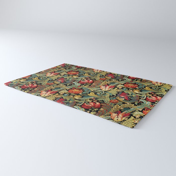 Vintage floral pattern (1918) Red Tulips Green Leaves Rug Gallery Image 3