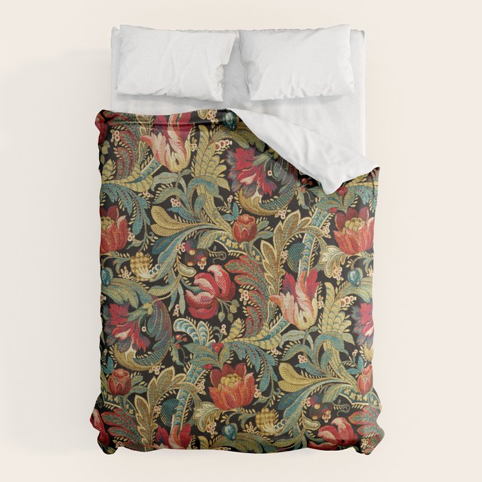 Vintage floral pattern (1918) Red Tulips Green Leaves Duvet Cover Gallery Image 1
