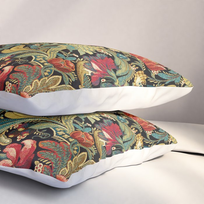 Vintage floral pattern (1918) Red Tulips Green Leaves Pillow Sham Gallery Image 3