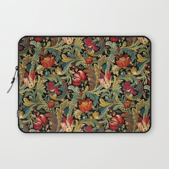 Vintage floral pattern (1918) Red Tulips Green Leaves Laptop Sleeve Gallery Image 1
