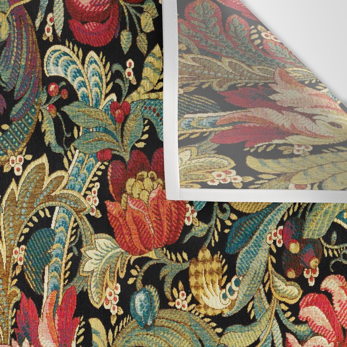 Vintage floral pattern (1918) Red Tulips Green Leaves Wall Tapestry Gallery Image 3