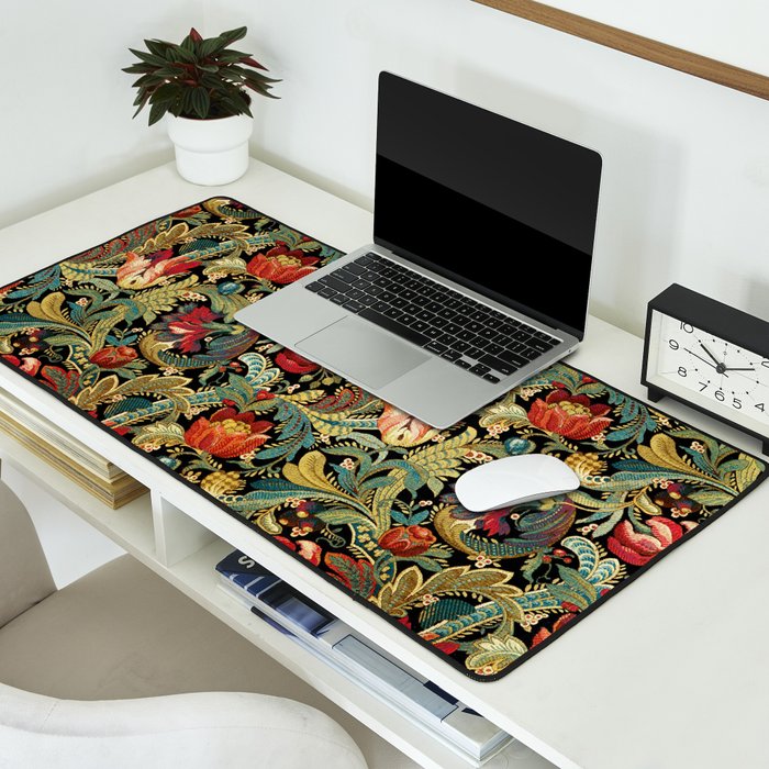 Vintage floral pattern (1918) Red Tulips Green Leaves Desk Mat Gallery Image 2