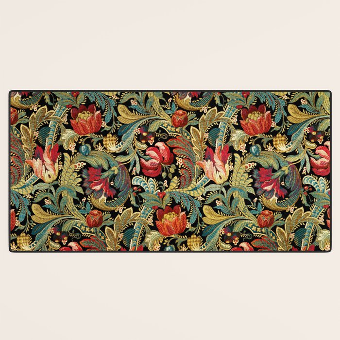 Vintage floral pattern (1918) Red Tulips Green Leaves Desk Mat Gallery Image 3