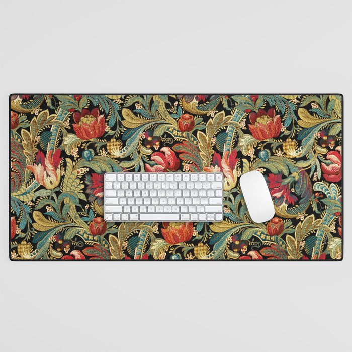Vintage floral pattern (1918) Red Tulips Green Leaves Desk Mat Gallery Image 1