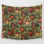 Vintage floral pattern (1918) Red Tulips Green Leaves Wall Tapestry Gallery Image 4