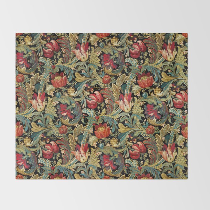 Vintage floral pattern (1918) Red Tulips Green Leaves Throw Blanket Gallery Image 2