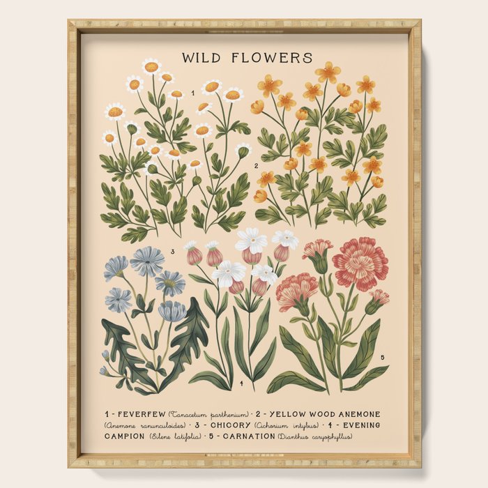 Wild Flowers ~ vol4. ~ light  vintage inspired botanical Serving Tray Gallery Image 1