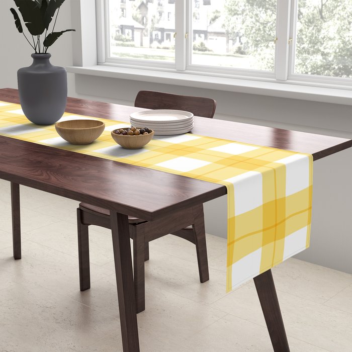 Yellow geometric plaid gingham pattern Table Runner Gallery Image 2