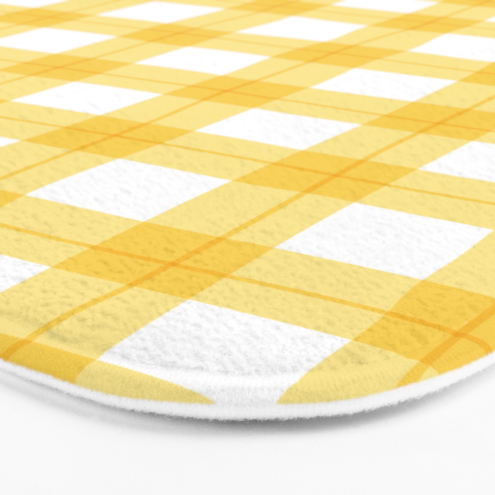 Yellow geometric plaid gingham pattern Bath Mat Gallery Image 3