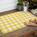 Yellow geometric plaid gingham pattern Outdoor Rug Gallery Image 2