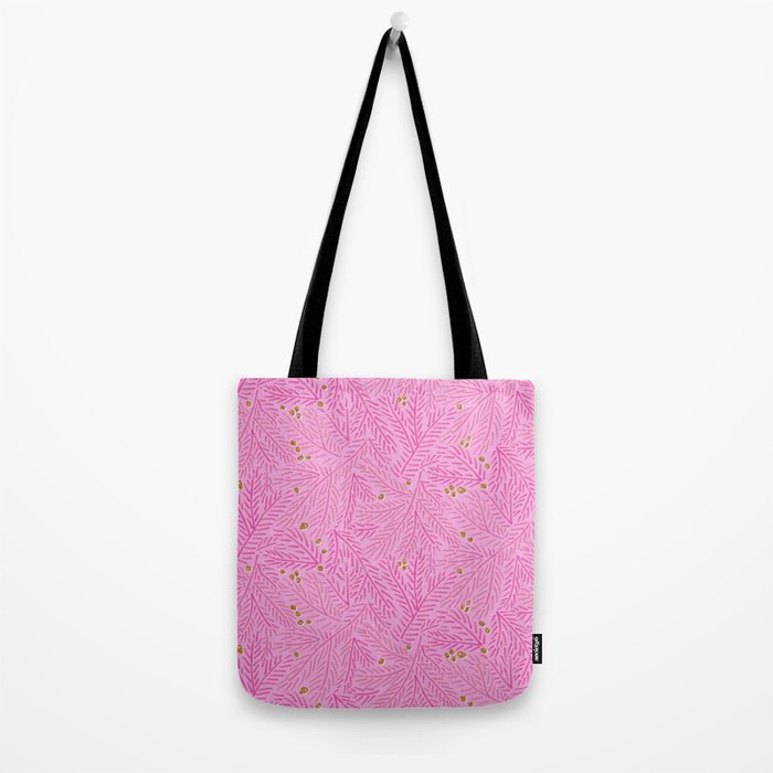 Winter Berries & Pine Branches in Pink & Gold Tote Bag Gallery Image 2