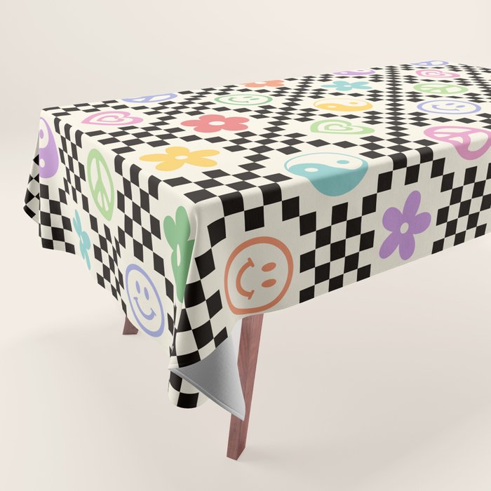 Retro Colorful Nostalgia Double Checker Tablecloth Gallery Image 1