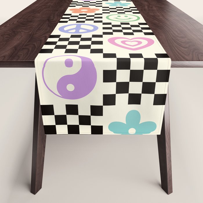 Retro Colorful Nostalgia Double Checker Table Runner Gallery Image 1