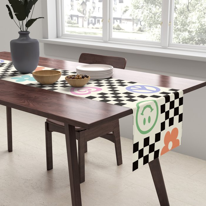 Retro Colorful Nostalgia Double Checker Table Runner Gallery Image 2