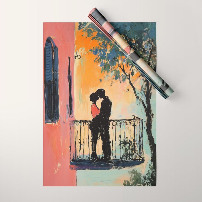 Sunset Balcony Lovers Wrapping Paper Gallery Image 1