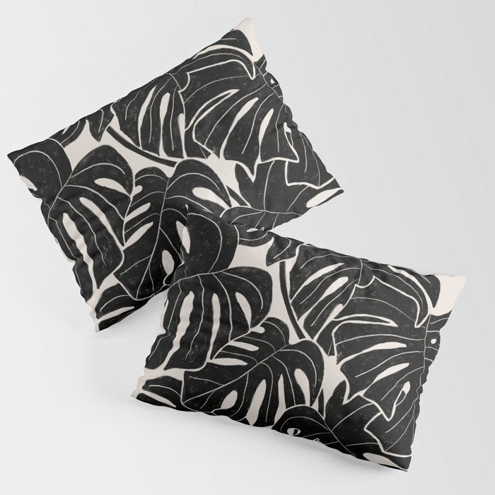 Black & White Plants / Monstera Deliciosa Pillow Sham Gallery Image 3