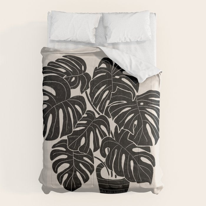 Black & White Plants / Monstera Deliciosa Comforter Gallery Image 1