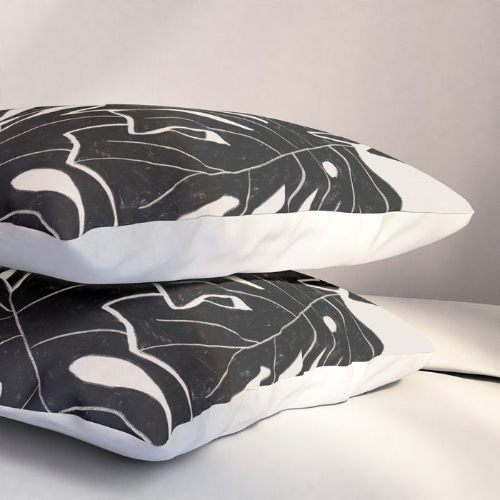 Black & White Plants / Monstera Deliciosa Pillow Sham Gallery Image 3