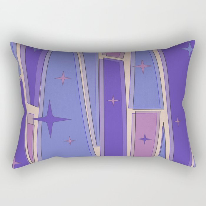 Mid Century Modern Atomic Purple Stained Glass and Stars Abstract Rectangular Pillow Gallery Image 2