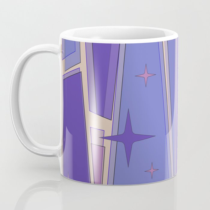 Mid Century Modern Atomic Purple Stained Glass and Stars Abstract Coffee Mug Gallery Image 3
