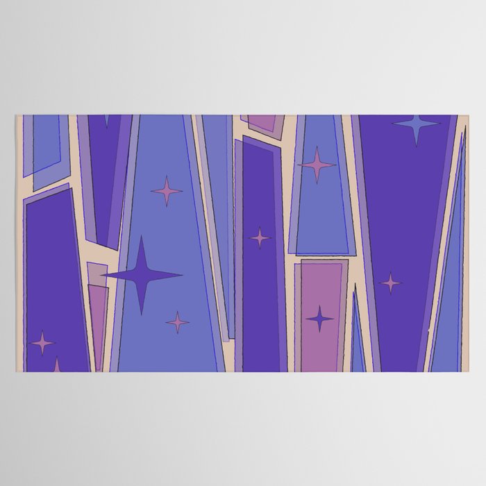 Mid Century Modern Atomic Purple Stained Glass and Stars Abstract Tablecloth Gallery Image 2
